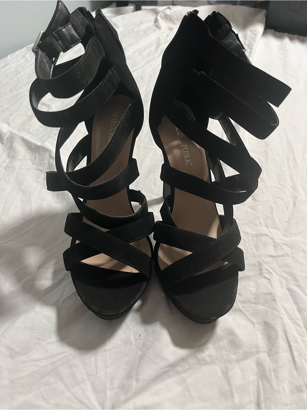 Black Strappy High-Heel Gladiator Sandals